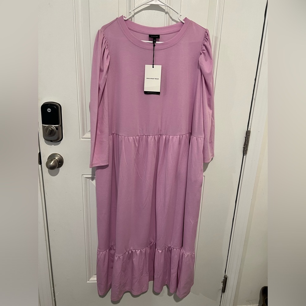 New! Who What Wear Long Sleeve Lilac Light Purple Tiered Midi Dress Size 1X NWT - Picture 3 of 16